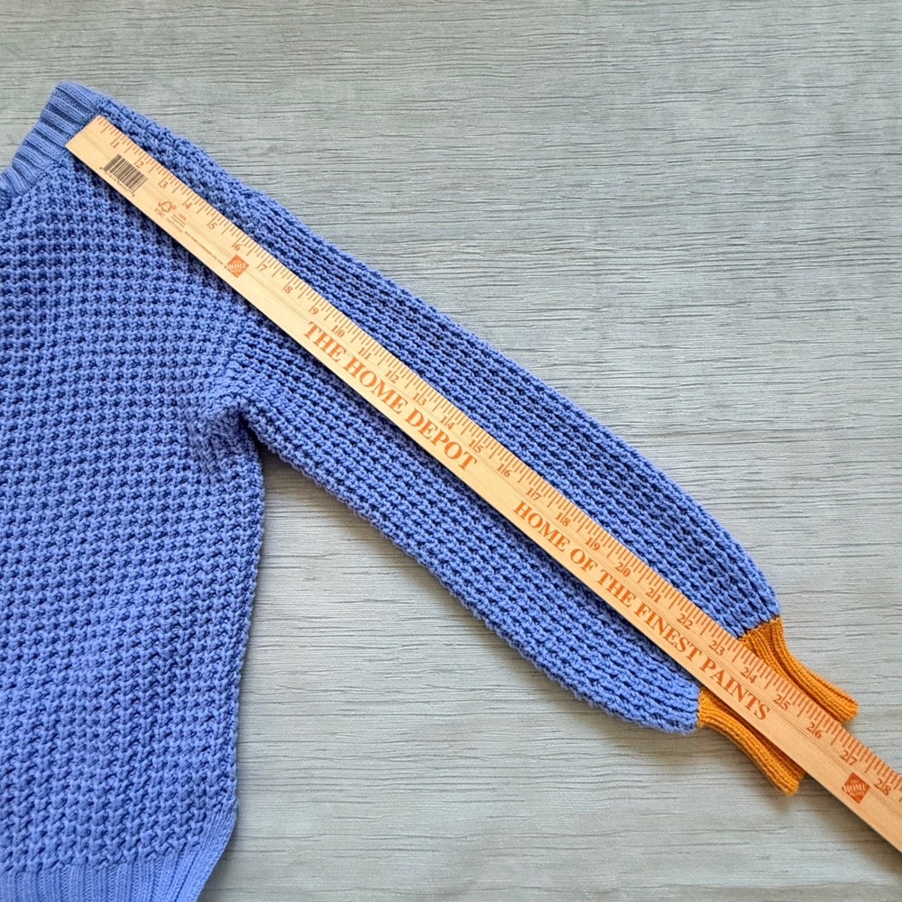 POPSUGAR Waffle Knit Cardigan Sweater Blue Mustard Yellow Cuffs Womens Medium - Picture 7 of 12